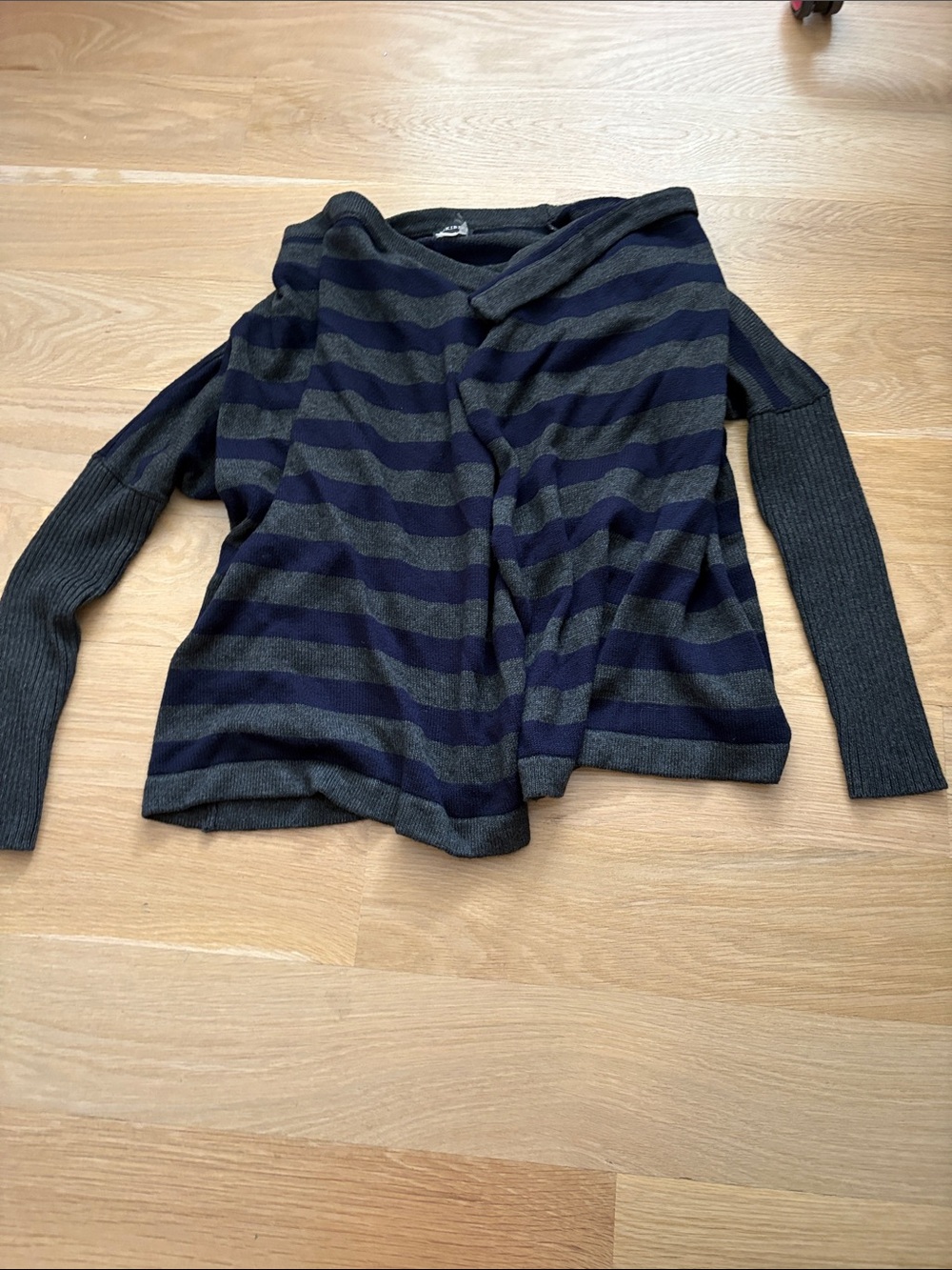 Nikibiki Navy and Charcoal Striped Off-the-Shoulder Sweater - Picture 1 of 6